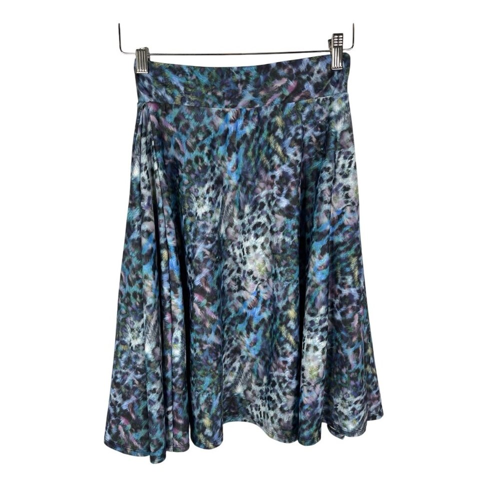 ELHOFFER ESSENTIALS Women's Blue Brush Stroke A-Line Stretch Skirt Small